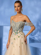 Giffniseti Women's Advanced Elegant Sparkling Beaded Multi-Layer Mesh Trumpet Hem Ball Gown With Train